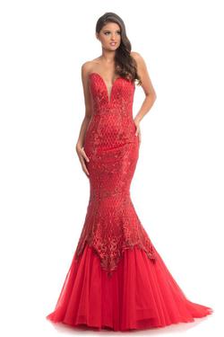 Style 9001 Johnathan Kayne Red Size 12 Tall Height Strapless Prom Mermaid Dress on Queenly