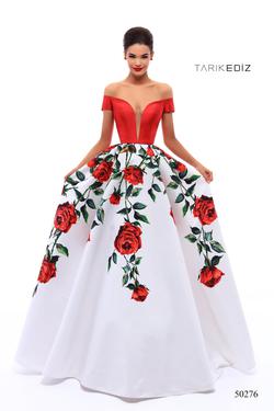 Style 50276 Tarik Ediz Red Size 6 Tall Height Prom Ball gown on Queenly