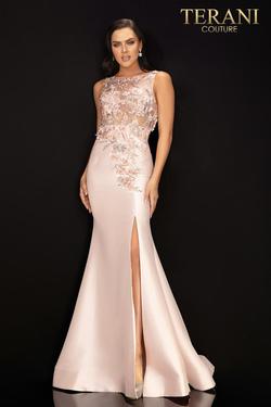 Style 2011P1467 Terani Couture Pink Size 6 Pageant Tall Height Sheer Prom Side slit Dress on Queenly
