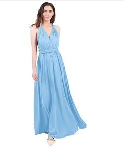 Style B073CGBPLG IWEMEK Light Blue Size 10 Floor Length Spandex Straight Dress on Queenly