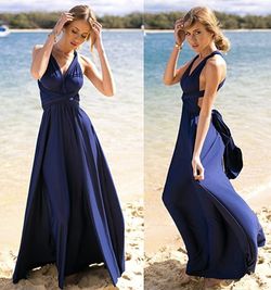Style B073CGBPLG IWEMEK Blue Size 12 Floor Length Navy Straight Dress on Queenly