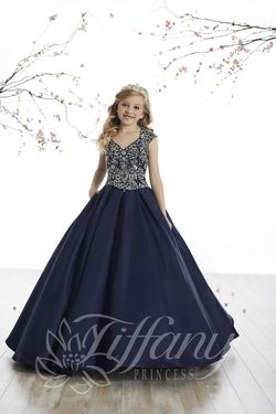 Style 13502 Tiffany Designs Blue Size 00 Tall Height Pattern Sleeves Ball gown on Queenly