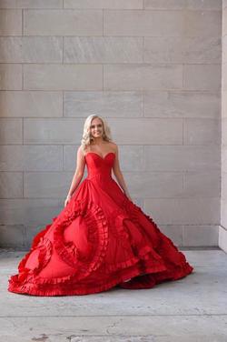 Style 51578 Sherri Hill Red Size 2 Pageant Strapless Prom Ball gown on Queenly