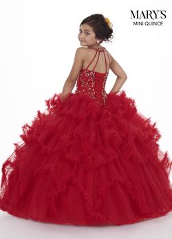Style MQ4008 Mary's Red Size 00 Floor Length Tulle Pageant Ball gown on Queenly