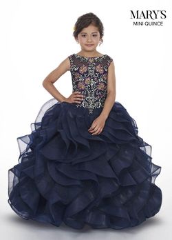Style MQ4005 Mary's Blue Size 00 Navy Tulle Pageant Ball gown on Queenly