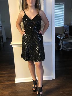 Sherri Hill Black Size 8 Spaghetti Strap Euphoria Medium Height Cocktail Dress on Queenly