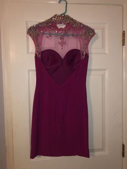 Hannah S Purple Size 6 Medium Height High Neck Backless Homecoming Cocktail Dress on Queenly