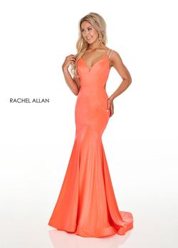 Style 7042 Rachel Allan Orange Size 4 V Neck Prom Coral Mermaid Dress on Queenly