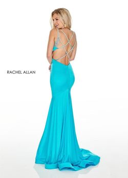 Style 7042 Rachel Allan Blue Size 8 Spaghetti Strap Cut Out Jersey Mermaid Dress on Queenly