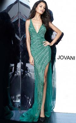 Jovani Green Size 2 Shiny Midi Pageant Side slit Dress on Queenly