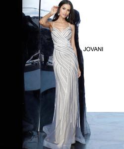 Style 02408 Jovani Silver Size 4 Sheer Prom Straight Dress on Queenly