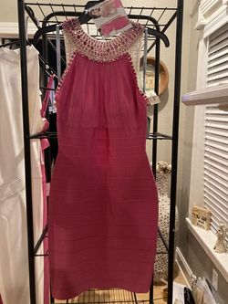 Lucci Lu Pink Size 4 Midi Keyhole High Neck Summer Cocktail Dress on Queenly