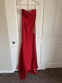 Sherri Hill Red Size 4 Train Jersey Strapless Side slit Dress on Queenly