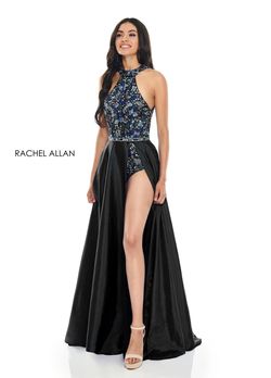 Style 7135 Rachel Allan Black Size 0 High Neck Halter Jumpsuit Dress on Queenly