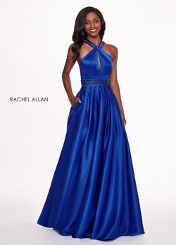 Style 6464 Rachel Allan Blue Size 2 Black Tie A-line Dress on Queenly
