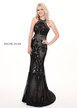 Style 6462 Rachel Allan Black Tie Size 4 Tall Height Halter Mermaid Dress on Queenly