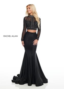 Style 7128 Rachel Allan Black Size 2 Long Sleeve Jersey Jewelled Mermaid Dress on Queenly