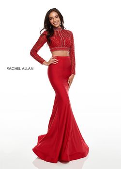 Style 7128 Rachel Allan Red Size 6 Floor Length Two Piece Prom Mermaid Dress on Queenly