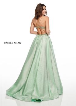 Style 7002 Rachel Allan Green Size 14 Tall Height Nude Prom A-line Dress on Queenly