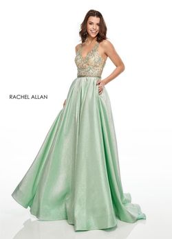 Style 7002 Rachel Allan Light Green Size 14 Black Tie A-line Dress on Queenly