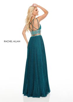 Style 7099 Rachel Allan Green Size 4 Teal Floor Length A-line Dress on Queenly