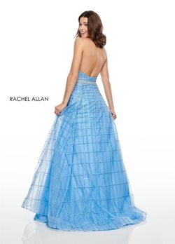Style 7082 Rachel Allan Blue Size 16 Halter Floor Length A-line Dress on Queenly