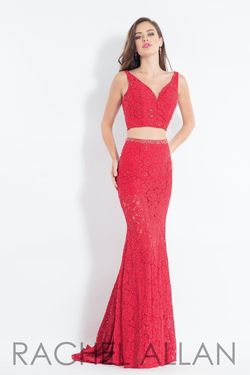 Style 6213 Rachel Allan Red Size 0 A-line Prom Sheer Mermaid Dress on Queenly