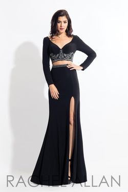 Style 6137 Rachel Allan Black Size 10 Straight Side slit Dress on Queenly