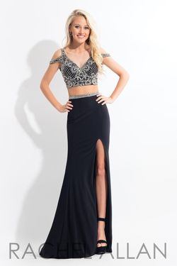 Style 6058 Rachel Allan Black Size 0 Embroidery Straight Side slit Dress on Queenly
