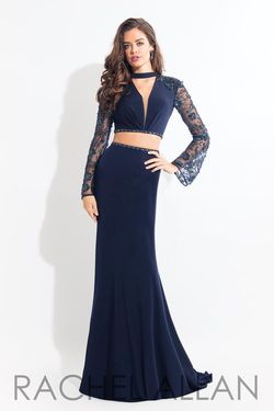 Style 6053 Rachel Allan Blue Size 0 Two Piece Sheer Navy Pageant Mermaid Dress on Queenly