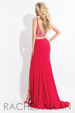 Style 6100 Rachel Allan Red Size 6 Jersey Beaded Top Floor Length Side slit Dress on Queenly