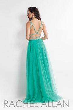 Style 6118 Rachel Allan Green Size 12 Two Piece Holiday Beaded Top Floor Length Side slit Dress on Queenly