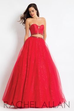 Style 6096 Rachel Allan Red Size 4 Pageant Embroidery Ball gown on Queenly