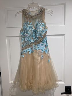 Rachel Allan Blue Size 4 Homecoming Sheer Lace Cocktail Dress on Queenly