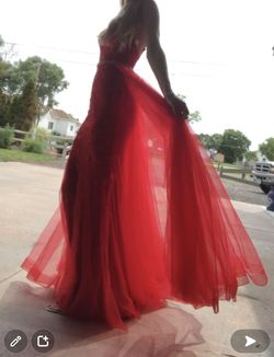 Jovani Red Size 2 Tulle Overskirt Lace A-line Dress on Queenly