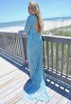 Sherri Hill Blue Size 6 Fully-beaded Train Prom Straight Dress on Queenly