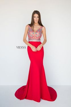 Style 9932 Vienna Prom Red Size 4 Pageant Beaded Top Prom Straight Dress on Queenly