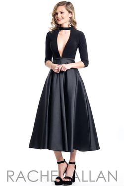 Style L1111 Rachel Allan Black Size 4 A-line Midi Cocktail Dress on Queenly