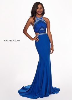 Style 6444 Rachel Allan Blue Size 8 Cut Out Floor Length Mermaid Dress on Queenly