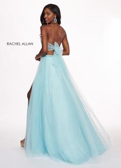 Style 6437 Rachel Allan Light Blue Size 10 Black Tie Side slit Dress on Queenly
