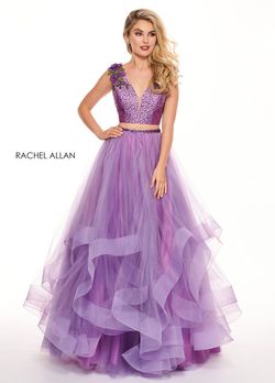 Style 6412 Rachel Allan Purple Size 10 V Neck Floor Length Prom Tulle Pageant Ball gown on Queenly