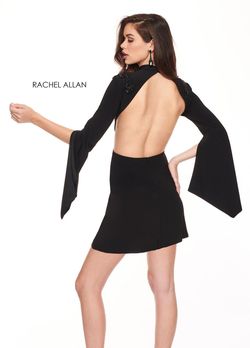 Style L1219 Rachel Allan Black Size 4 Bell Sleeves Jersey Interview Cocktail Dress on Queenly