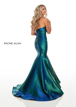 Style 7176 Rachel Allan Blue Size 4 Tall Height Strapless Prom Mermaid Dress on Queenly