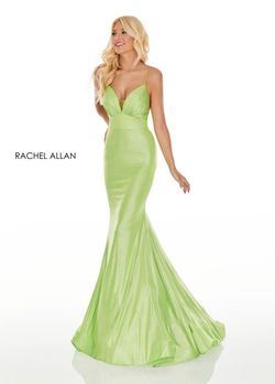 Style 7118 Rachel Allan Green Size 0 Prom Jersey Corset Shiny Floor Length Mermaid Dress on Queenly