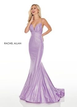 Style 7118 Rachel Allan Purple Size 2 Tall Height Corset V Neck Shiny Mermaid Dress on Queenly