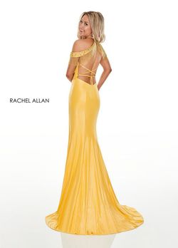 Style 7091 Rachel Allan Yellow Size 2 Cap Sleeve Black Tie Tall Height Side slit Dress on Queenly