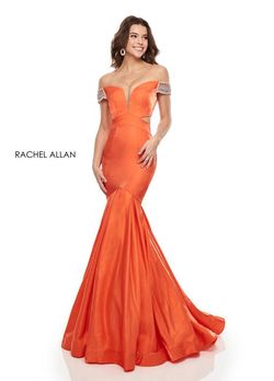 Style 7016 Rachel Allan Orange Size 2 Cap Sleeve Pageant Silk Mermaid Dress on Queenly