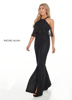 Style L1265 Rachel Allan Black Tie Size 10 Halter Jumpsuit Dress on Queenly