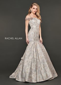 Style 8401 Rachel Allan Gold Size 6 Floral Cap Sleeve Mermaid Dress on Queenly