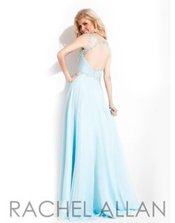 Style 6816 Rachel Allan Blue Size 4 Embroidery Sheer Floor Length Tall Height A-line Dress on Queenly